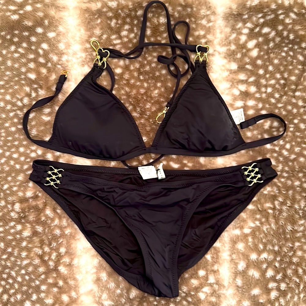 Black Trina Turk bikini with gold metal accents very good condition